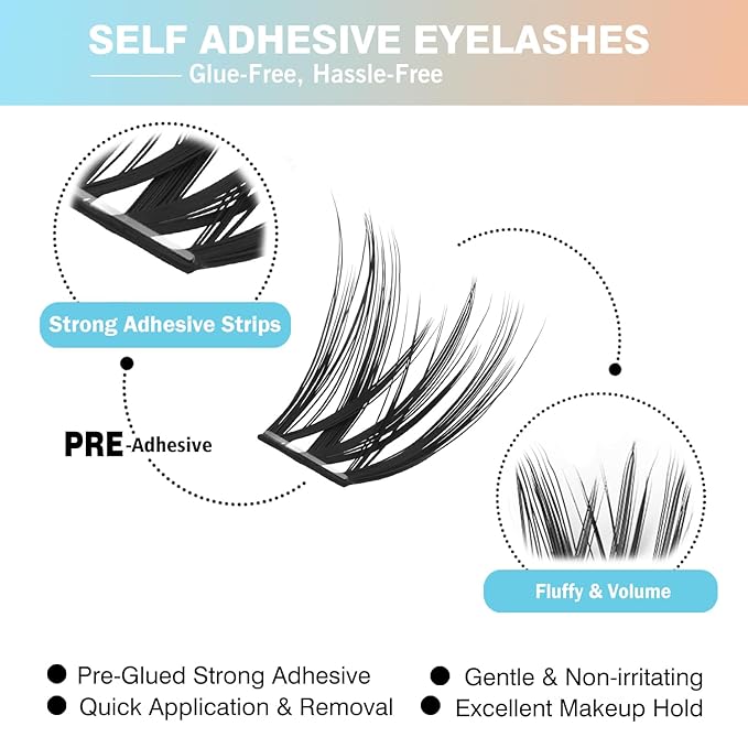 156 PCS Self-Adhesive Lash Clusters – No Glue Needed, Sticky Strip Individual Lashes for DIY Lash Extensions, Natural Look, Super Hold