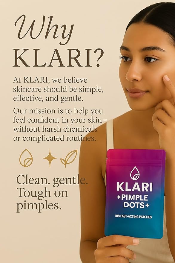 KLARI Invisible Pimple Patches – 108 Hydrocolloid Dots for Face • Overnight Spot Cover • Thin & Waterproof • Two Sizes (9mm & 12mm) • Fragrance-Free