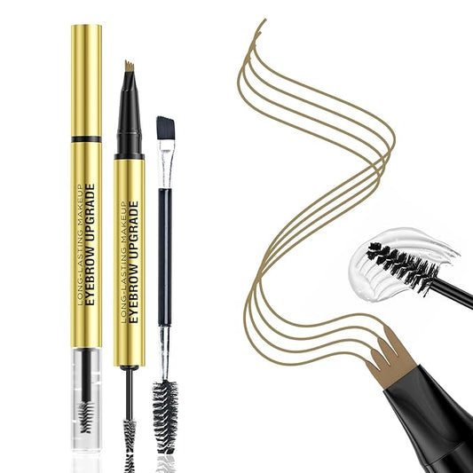 2-in-1 Eyebrow Pen and Eye Brow Clear Gel, 4 Tip Microblading Eyebrow Pencil for Women Hair-Like Strokes & Feathered Brows, Waterproof Long Lasting Lift Shaping, Smudge Proof Brow Pencil, Light Brown