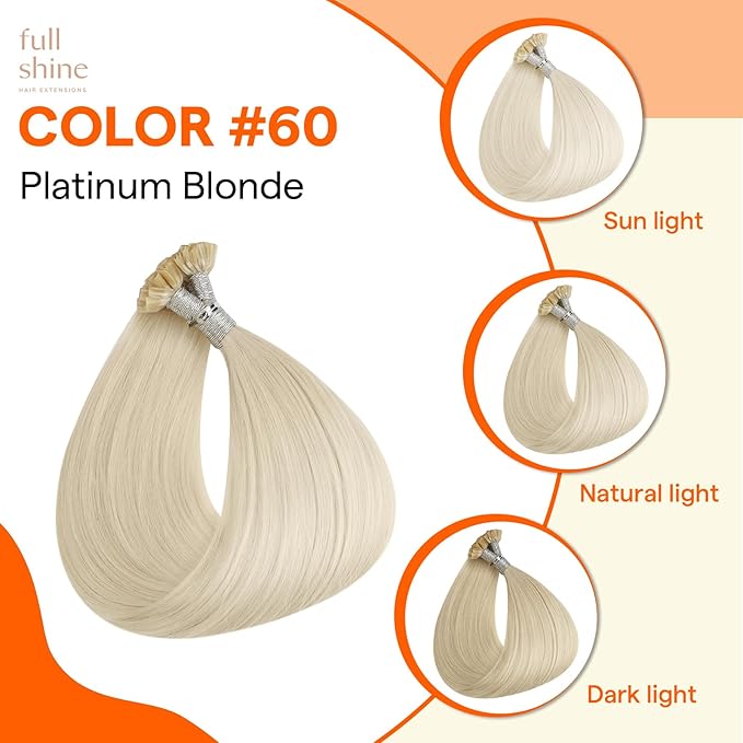 Full Shine U Tip Hair Extensions 22 Inch Color 60 Platinum Blonde Utip Human Hair Extensions Keratin Tip Extensions Real Human Hair 50 Grams Fusion Extensions Remy Hair