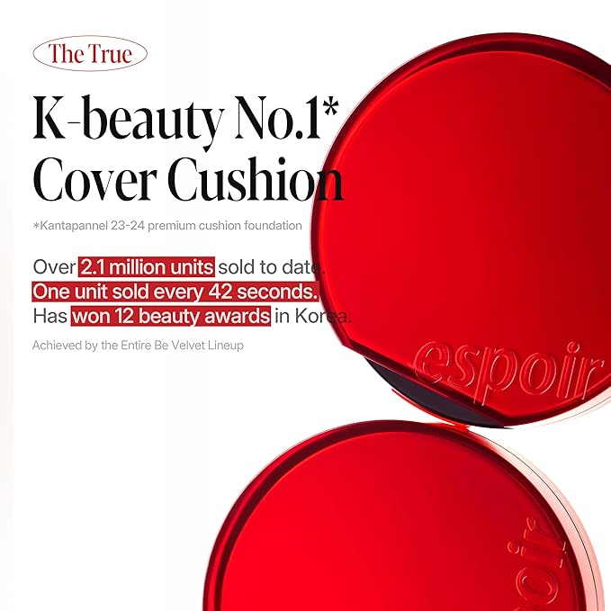 Espoir Be Velvet Cushion Foundation #37 Deep Maple | Quick and Easy Coverage with Long-lasting Color by Zero Oxidation, Velvety Smooth Finish & Lightweight Formula, Vegan, Korean Makeup, 0.46 oz