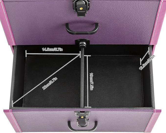 Makeup Train Case, Rolling Makeup Trolley Case, 3 Tiers Lockable Nail Polish Organizer with 2 Keys 4 Wheels (2 with Brakes) for Travel Makeup Artists Nail Technicians (Purple Case, Black Lock)