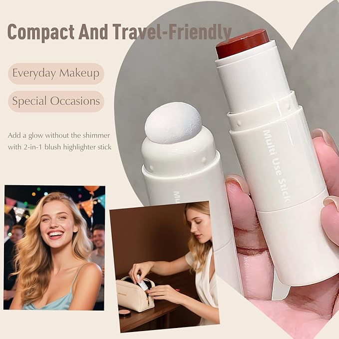Clear Highlighter Stick, Glowing Cream Blush Highlighter Makeup Multi-Use for Cheeks Lips Body, Hydrating Lightweight Iluminadores De Maquillaje Translucent Buildable Watercolor Face Balm Stick