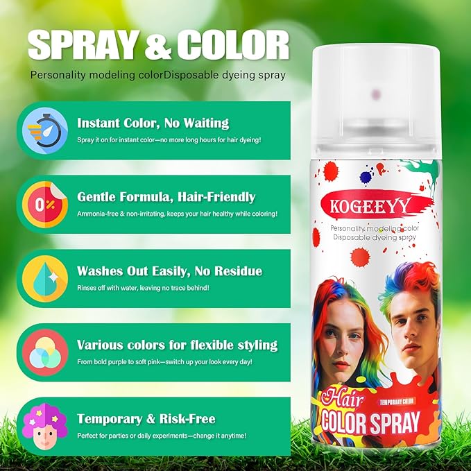 Temporary Hair Color Spray for Kids Women,One-Time Use Red Hair Spray, Washable Temporary Hair Dye, Natural Hair Color Wax, Non-sticky Hair Spray for Cosplay, Party, Christmas, Halloween(Red,4.06Oz)