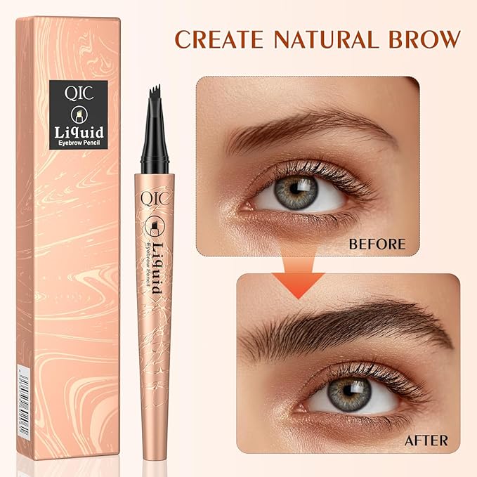Microblading Eyebrow Pencil for Women - Waterproof Eyebrow Pen with 2-Fork-Tip Eye Brow Pen Create Natural Hair-Like Brows, Brow Pencil for Perfect Eyebrows Makeup Last All-Day, Grey
