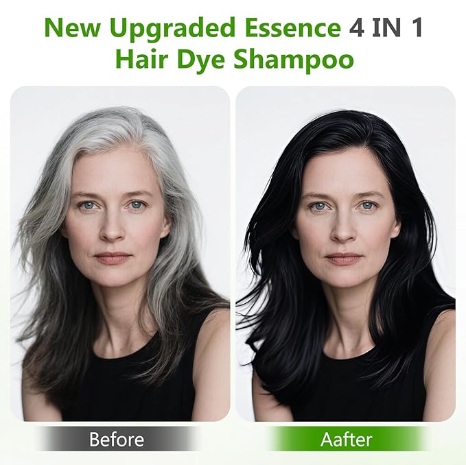 4 in 1 Black Hair Dye Shampoo for Gray Hair, Semi-Permanent Instant Hair Color Shampoo for Women and Men, Herbal Ingredients Hair Care, 100% Grey Coverage 500ml