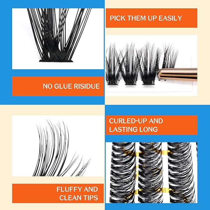 B&Q Lash Clusters 40D-D-9-16MIX Individual Lashes 280 Clusters Manga Lashes False Eyelash DIY Eyelash Extensions at Home (40D-D,9-16MIX)