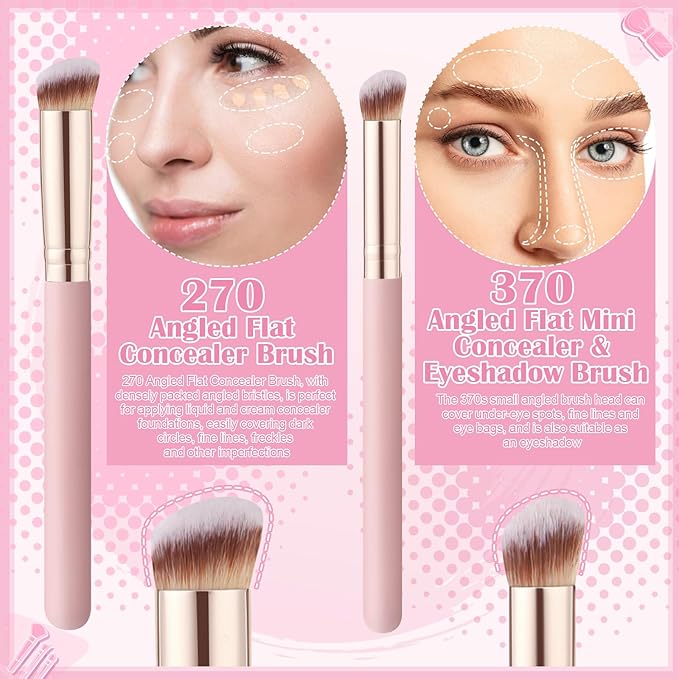 5Pcs Angled Foundation Brush Concealer Brush Multifunction Makeup Brushes Set Angled Contour Brush 170S,270S,370S for Concealer,Foundation,Powder,Eyeshadow,Contour