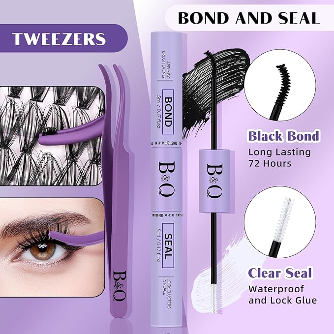 DIY Lash Extension Kit 280pcs Individual Lashes Cluster D Curl Eyelash Extension Kit Lash Clusters with Lash Bond and Seal and Lash Applicator Tool for Self Application (KIT,30D-D-9-16MIX)