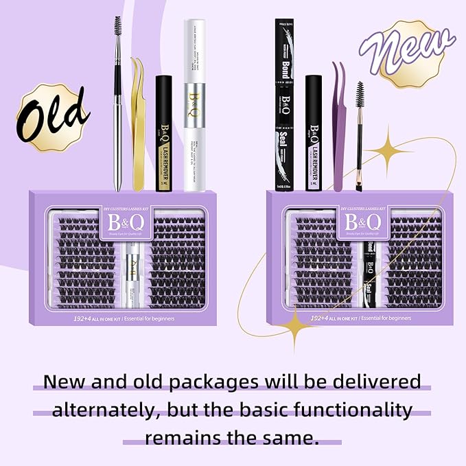 B&Qaugen Lash Extension Kit 192 PCS Eyelash Extension Kit D Curl Lash Clusters Kit Wispy Individual Lash Kit DIY Lash Extension Kit with Lash Glue and Remover Applications (B05+B06, Kit)