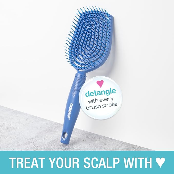 Conair Scalp Care Detangling hairbrush - Curly Hair Brush - Scalp Massager - hairbrushes for women & men - detangler for all lengths and types - can use wet or dry - Blue Aura