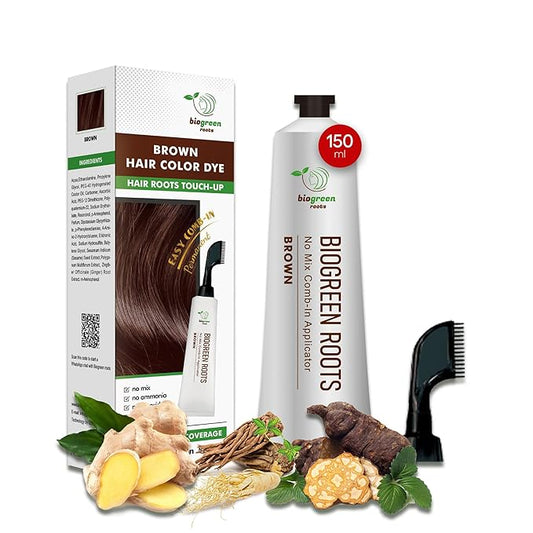 Ammonia-Free & Paraben Free Herbal Hair Dye for Women & Men– Natural Gray Coverage with Organic Extracts – Nourishing Brown Hair Dye for Healthy Hair – Brown (150 ml)