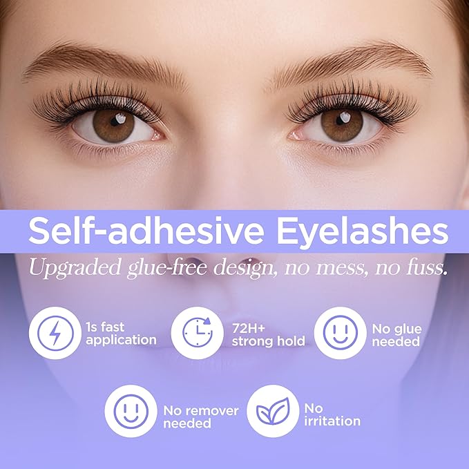 Self Adhesive Lashes Natural Self Adhesive Eyelash Clusters Pre glued Lash Clusters No Glue Needed Lashes Wispy D+curly Cluster Eyelash extensions 10-16MM Individual Lashes(R06)