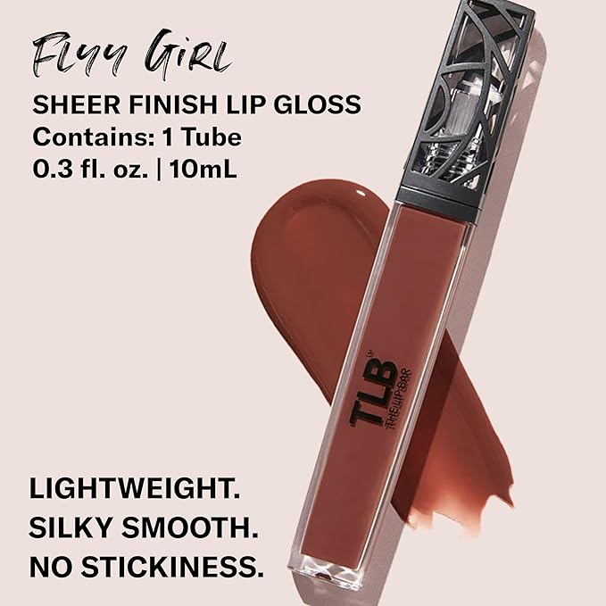 The Lip Bar - Lip Gloss, Flyy Girl (Rich Brown) - Gloss Up Sheer Finish - Smooth, Not Sticky Formula - Moisturizing Coconut Oil, Olive Oil, Argan Oil & Vitamin E - Vegan & Cruelty Free - .30 fl oz