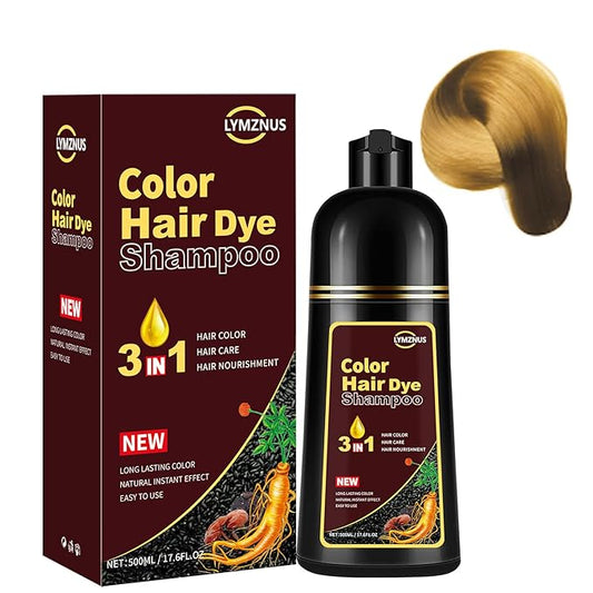 Golden Brown Hair Dye Shampoo 3 in 1, Instant Root Touch Up for All Hair Types & Full Hair Color, Lasts Up to 30 Days, Natural-Looking Color for Women & Men Champu Para Canas Easy Application, 500ml