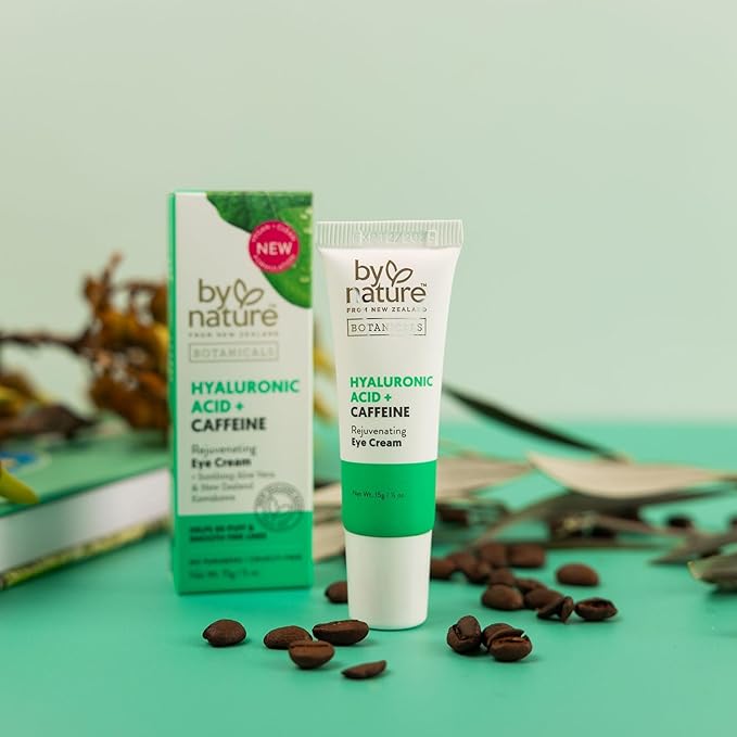 By Nature Botanicals Hyaluronic Acid & Caffeine Under Eye Cream - Firming & Refreshing Eye Cream for Dark Circles - Skincare from New Zealand - .5oz