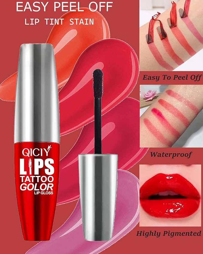 Peel Off Lip Tint Stain,Peel Off Lip Liner Stain Tattoo Nude Pink Lipgloss Long Lasting Waterproof, Non-Stick Highly Pigmented Red Matte Liquid Lipstick for Women All Skin Types Lipcolor Makeup-04