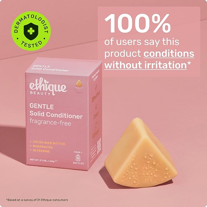 Ethique Gentle Unscented Conditioner Bar with Cocoa Butter - Plastic-Free, Cruelty-Free, Vegan, 2.12 oz - Formerly In the Buff