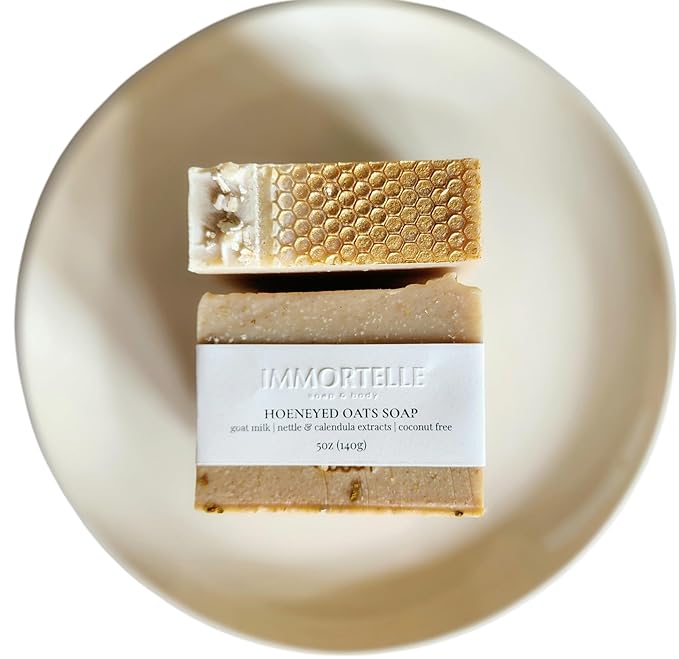 Honeyd Oats body soap bar, goatmilk, bee pollen & honey, 5oz, Coconut-free, fragrance free, calendula & nettle extracts, colloidal oatmeal (Cool citrus basil)