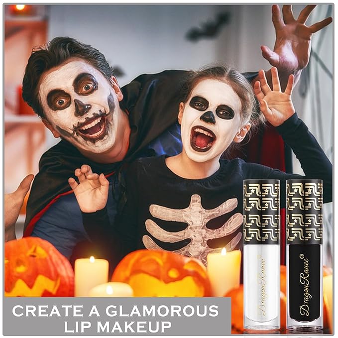 2PCS Black White Matte Liquid Lipstick - Velvet Finish, Long Lasting, Waterproof, Non-stick, Halloween Lip Tint, Makeup Labiales Mate 24 Horas Originales