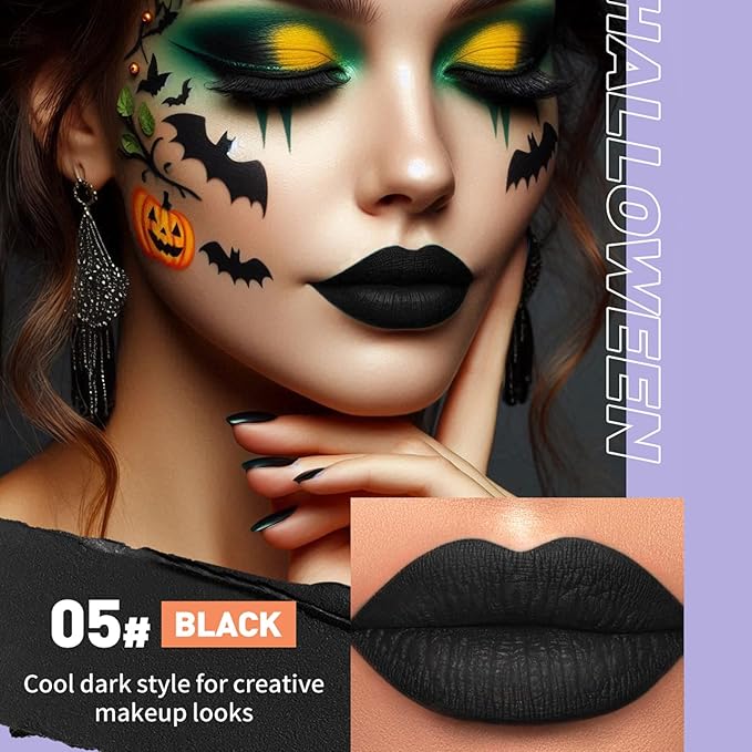 Dulele Dark Red Purple Green Black Matte Liquid Lipstick Gift Set, High Pigmented Lip Gloss for Girls & Women, Long Lasting 24 Hours Waterproof Lip Stain for Halloween Cosplay Goth Costume Makeup