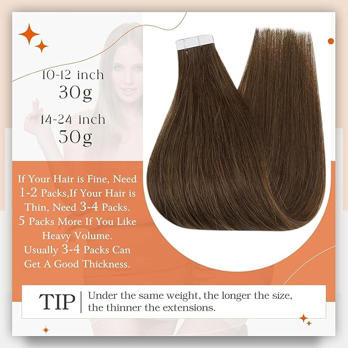 Full Shine Tape in Extensions Human Hair 18 Inch Real Tape in Hair Extensions Color 4 Middle Brown Hair Extensions Real Human Hair Straight Seamless Skin Weft 20Pcs 50G Remy Invisible for Women