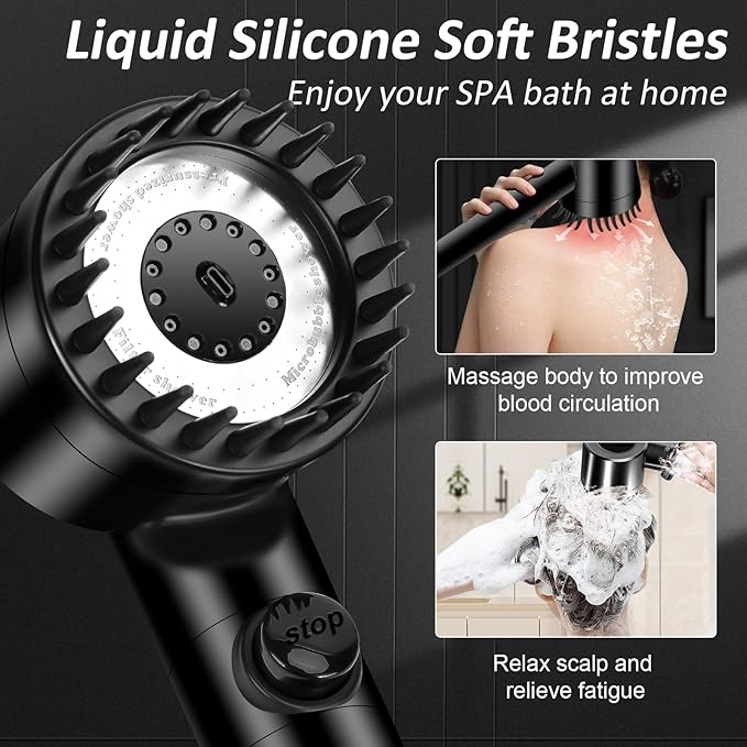 Luxsego High Pressure Shower Heads with Handheld Sprayer, Filtered Shower Head Soften Hard Water with Scalp Massager for Skin & Hair Care, 3 Settings Multi Functional Detachable Shower Head (Black)