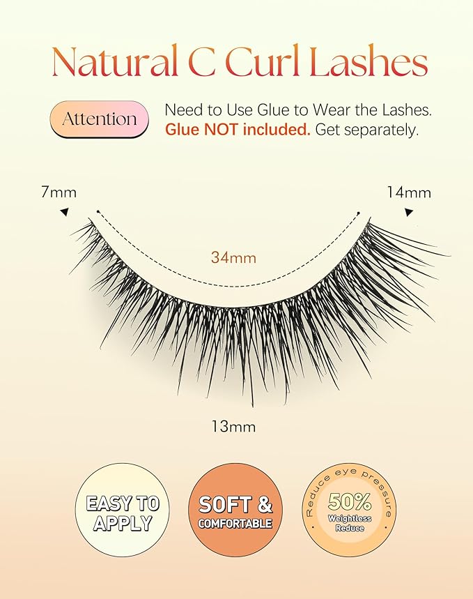 False Eyelashes 14MM Cat Eye Lashes Wispy Fake Eyelashes with 0.03MM Ultra Thin Band Natural Lashes Strips C Curl Eye Lash ChirpyLuna, 7 Pair
