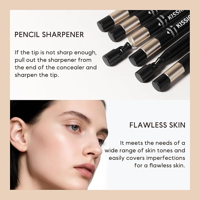 KISSIO Concealer Pencil,Under Eye Concealer,Cover Acne and Freckles,Brightener,Waterproof,Long-lasting,Cream,Makeup Pencil with Sharpener,01 PORCELAIN
