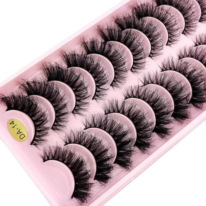 HBZGTLAD New 10 Pairs 3D Mink Lashes False Eyelashes Handmade Wispy Fluffy Long Lashes Natural Eye Makeup Tools Eye Lashes(DA-14)