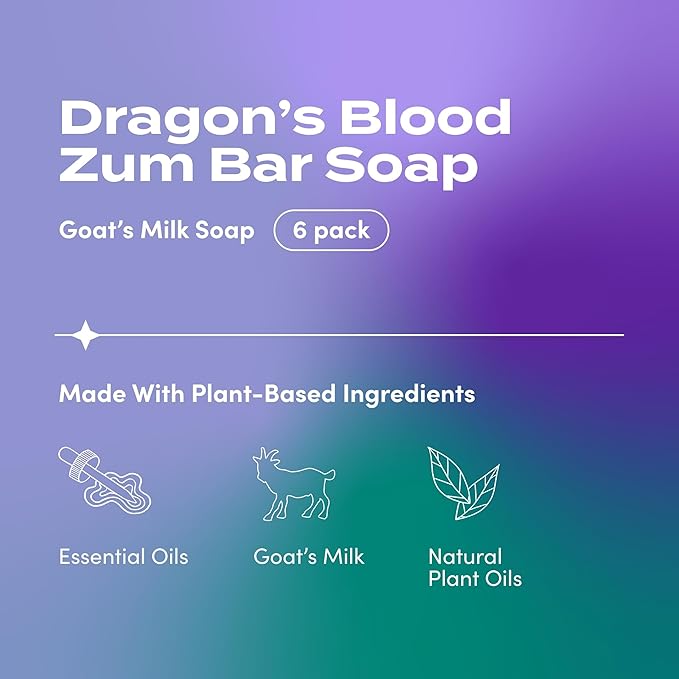 Zum Indigo Wild Goat's Milk Soap Bar - Bar Soap for Hands & Body Made with Essential Oils - 3 oz - Dragon's Blood (6 Pack)