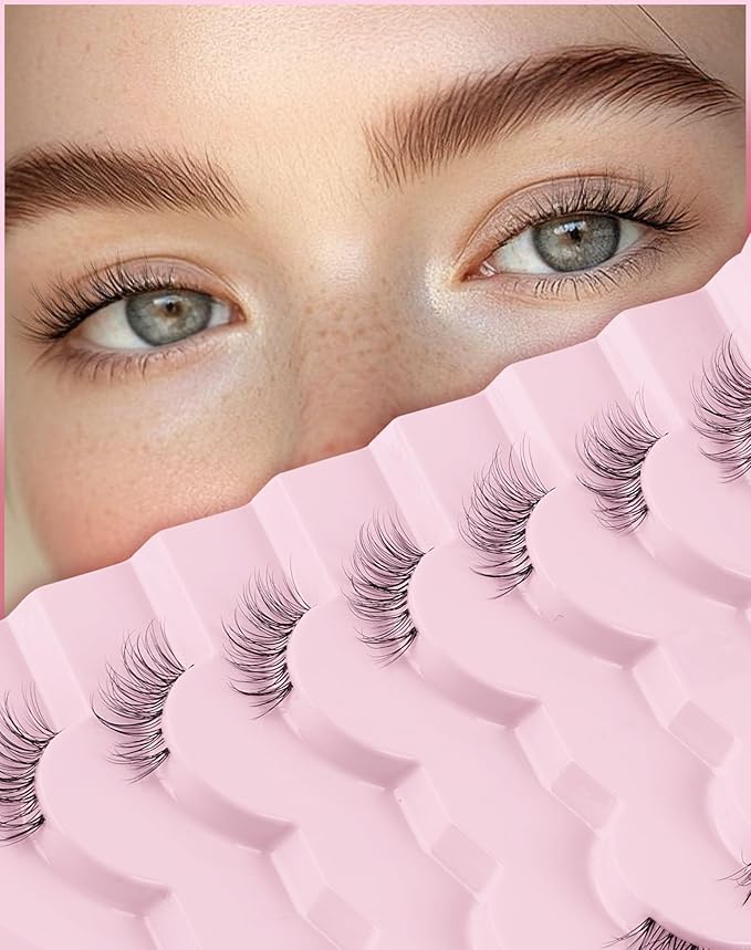 Half Lashes Natural Look 13MM Cat Eyelashes Clear Band False Eyelashes Wispy C Curl Corner Lashes Pack Soft Lash Strips 7 Pair Half Eyelash ChirpyLuna