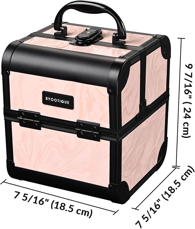 BYOOTIQUE Makeup Travel Organizer Cosmetic Train Case with Mirror 2-Tier Trays Nail Travel Case Lockable Jewelry Box False Eyelash Storage for Nail Tech Cosmetologist Barbershop,CoyoteButtes Dusk