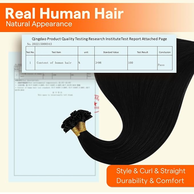 Full Shine Ktip Hair Extensions Human Hair Color 1 Jet Black Ktip Human Hair Extensions 16 Inch Prebonded Extensions Remy Hair 50 Grams Keratin Tip Extensions for Women