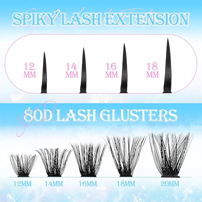 Lash Clusters Spikes Eyelash Clusters with Spiky Cluster 12-18mm Fluffy Volume 80D Individual Lashes Lash Extensions Wispy D Curl Manga Natural Cluster Anime Eyelash Extensions