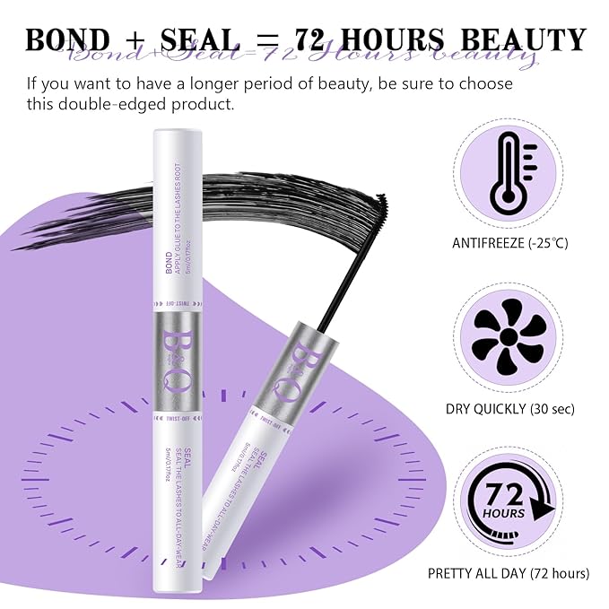 B&Q Lashes Bond and Seal Waterproof 10ML Bond and Seal Long Lasting Lash Bond DIY Lash Extension Bond and Seal for Beginner Eyelash Bond and Seal（YJST-Black）