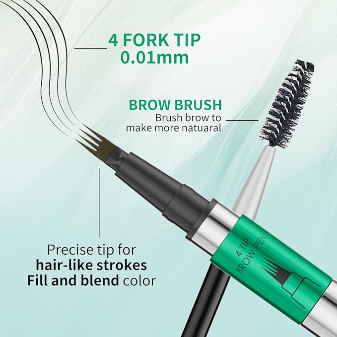 Microblading Eyebrow Pen, 4 Tip Precise Microblade Eyebrow Pencil That Looks Like Hair, Waterproof Natural Eye Brow Pencils for Women, Non Dry Out and Last All Day (Black)