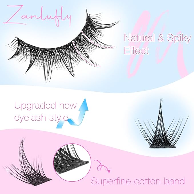 Manga Lash Clusters Kit Anime Eyelash Clusters Kit Wispy Cluster Eyelash Extension Kit DIY Lash Extension Kit 10-16mm Spiky Individual Lashes with Bond and Seal Lash Glue, Tweezers and Remover