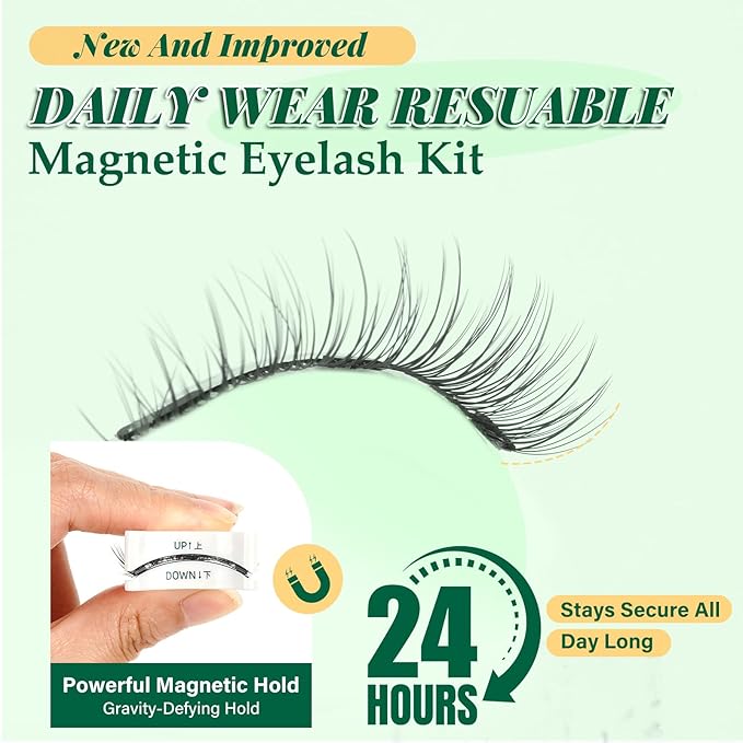 KEYYOU Daily Wear Reusable Magnetic Eyelashes 2 Pair with Applicator No Glue Needed 3D Natural Magnetic Lashes, Easy to Apply & Long Lasting for Daily Use & Events(A09+A09)