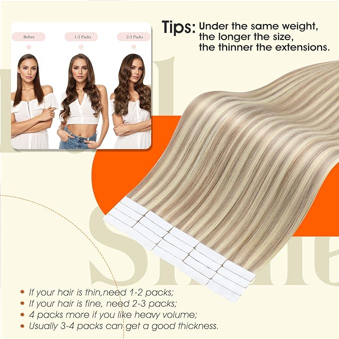 Full Shine Tape in Hair Extensions Injection Human Hair Tape in Extensions Color 18/613 Ash Blonde Injected Reusable Extension Remy Seamless Skin Weft 24Inch 50Gram 20Pcs for Women