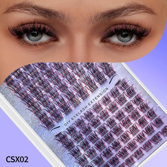 Colored False Eyelashes DIY Lash Clusters Kit Lash Extension Kit Natural Volume Lash Extensions Wispy Eyelash Clusters Individual Lashes Kit D Curl 9#(Black&Rose Red)