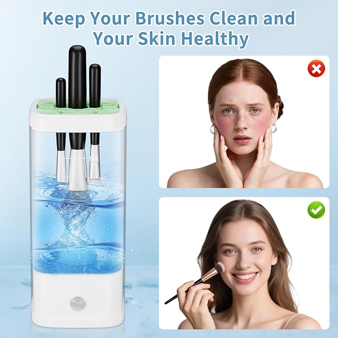 Electric Makeup Brush Cleaner - 9000 RPM Makeup Brush Cleaning Machine with Dry Function - IP65 Waterproof Automatic Makeup Brush Cleaner for Makeup Sponges and Brushes Cosmetic Brush Cleaner Plug-in