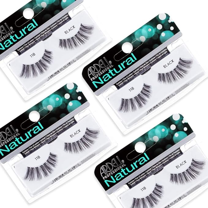 Ardell Natural Lashes False Eyelashes 118 - Black, Lightweight Strip Lashes for Everyday Wear, Reusable Lash Pack, 4 Pair