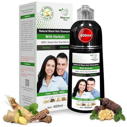 Ammonia-Free & Paraben Free Herbal Hair Shampoo - Hair Dye Shampoo for Women & Men - Natural Color & Herbal Nourishment - No Stain on Skin - Natural Black (400 ml)