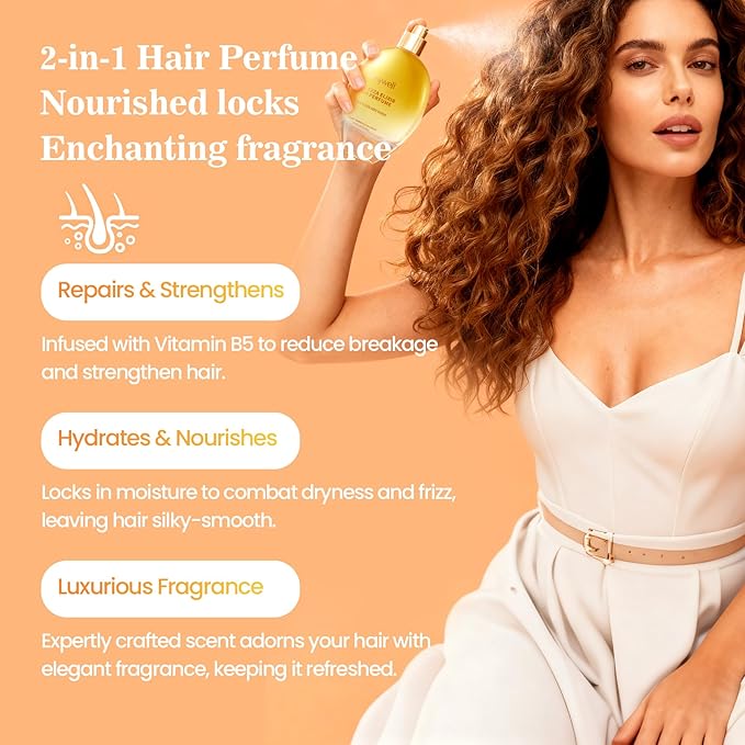 Hair Perfume for Women, Christmas Gift Birthday Gifts for Mom and girls, Leave In Conditioner Spray with Vitamin B5, Hair Care Fragrance, Hair Oil Mist, Lemo Marigold Blossom, 2.5 fl oz
