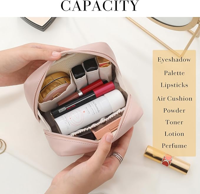 Small Cosmetic Bag Zipper Pouch Travel Makeup Bag for Women Portable Lipstick pouch Purse Waterproof Makeup Organizer Great Gifts Pink