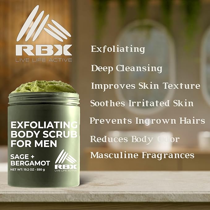 RBX Exfoliating Body Scrub For Men with Shea Butter Vitamin A and C, Moisturizing Hydrating Body Scrub for Healthy Skin