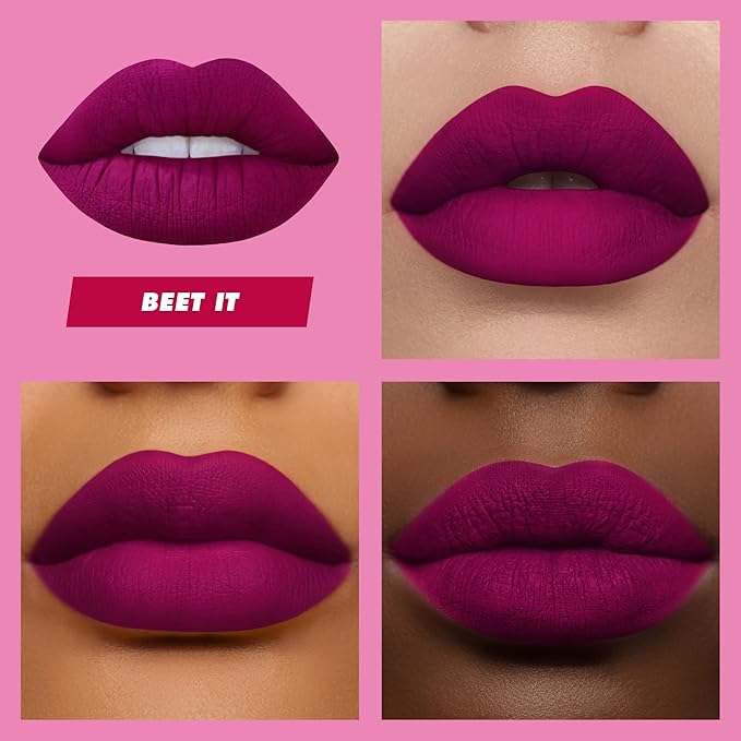 Lime Crime Velvetines Liquid Matte Lipstick, Beet It (Deep Berry Pink) - Bold, Long Lasting Shades & Lip Lining - Stellar Color & High Comfort for All-Day Wear - Talc-Free & Paraben-Free
