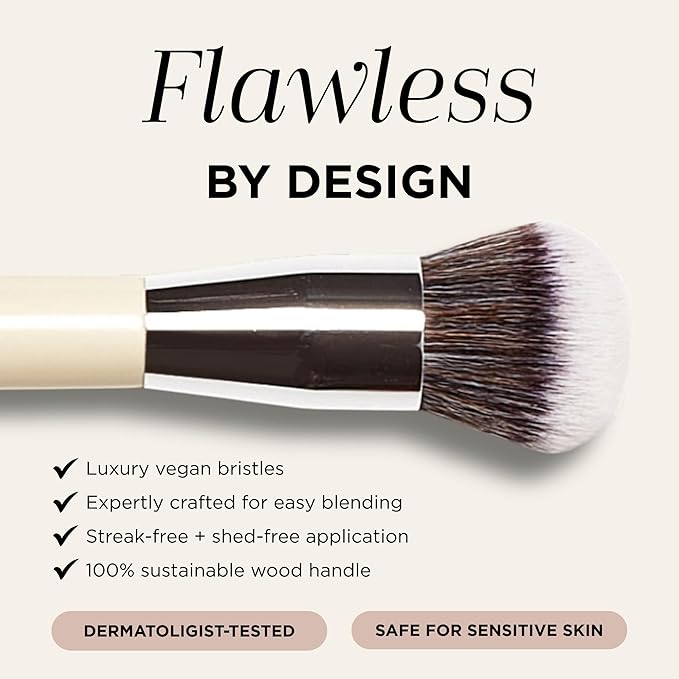HALEYS Kabuki Makeup Brush – Soft, Dense Vegan Makeup Brush for Liquid, Cream & Powder Foundation, Seamless Blending, Airbrush Finish, Dermatologist-Tested, Cruelty-Free Face Brush