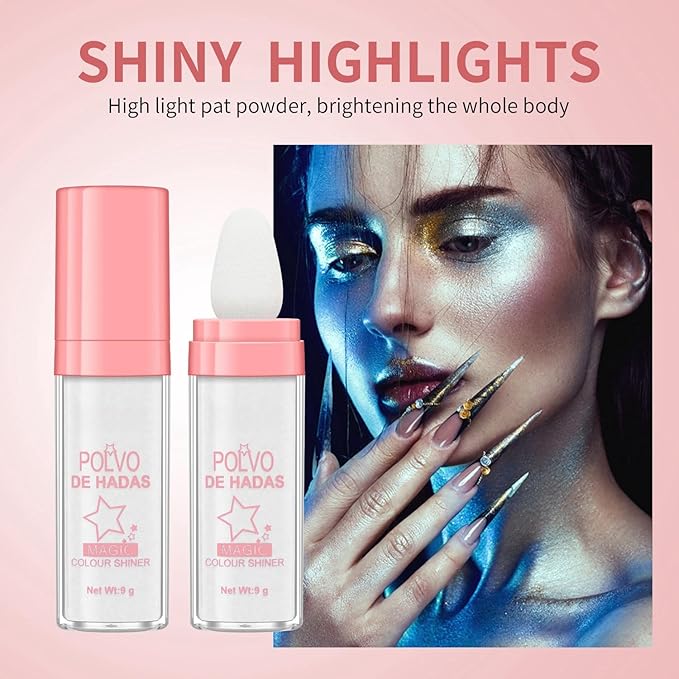 Polvo De Hadas Fairy Dust Highlight Patting Powder - Full Body Contouring and Clavicle Pearlescent Patting Powder for Face and Eye, Christmas Sparkling Body Glitter (#03 Golden Brown)